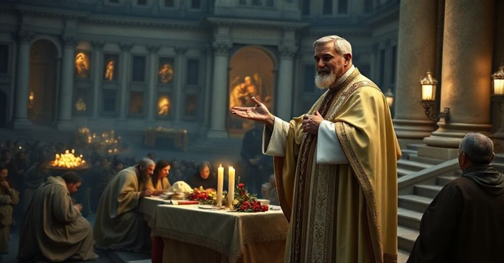 Obraz przedstawiający błędne kazanie uzurpatora 'Leona XIV' o Bożym Narodzeniu w kontekście tradycyjnego nauczania katolickiego.