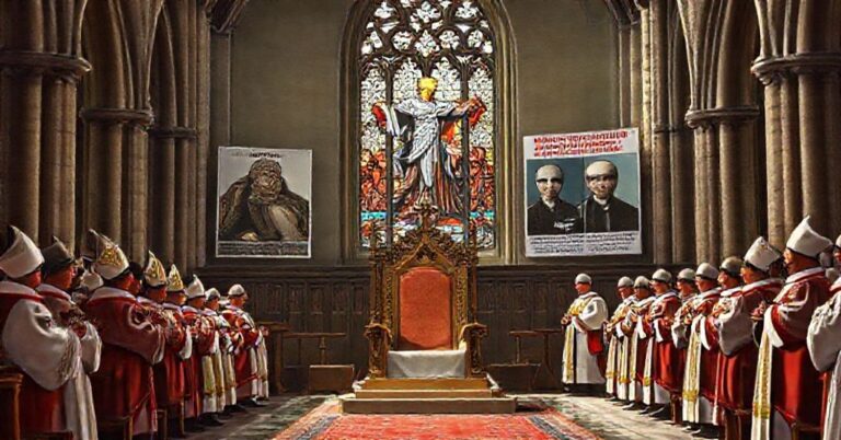 Tradycyjny katolicki obraz symbolizujący wakat w Stolicy Apostolskiej i zaprzedaż katolickiej Europy na rzecz NATO