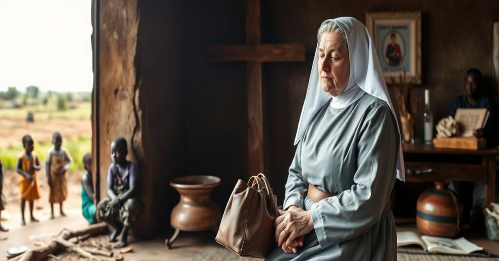Portret Wandy Błeńskiej w tradycyjnym habitach misjonarskim podczas modlitwy w kaplicy w Ugandzie