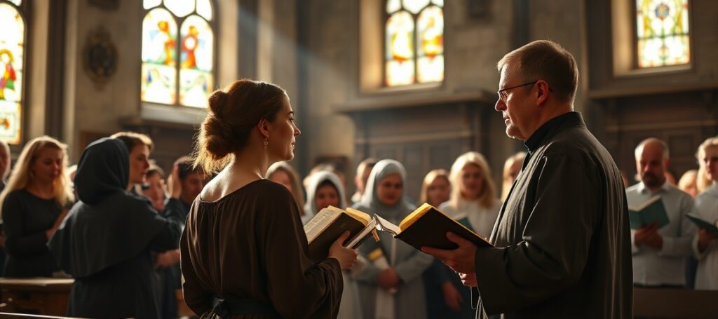 Ula Rogala i Krystian Neścior prowadzą warsztaty śpiewu liturgicznego w Opactwie Cystersów w Wąchocku