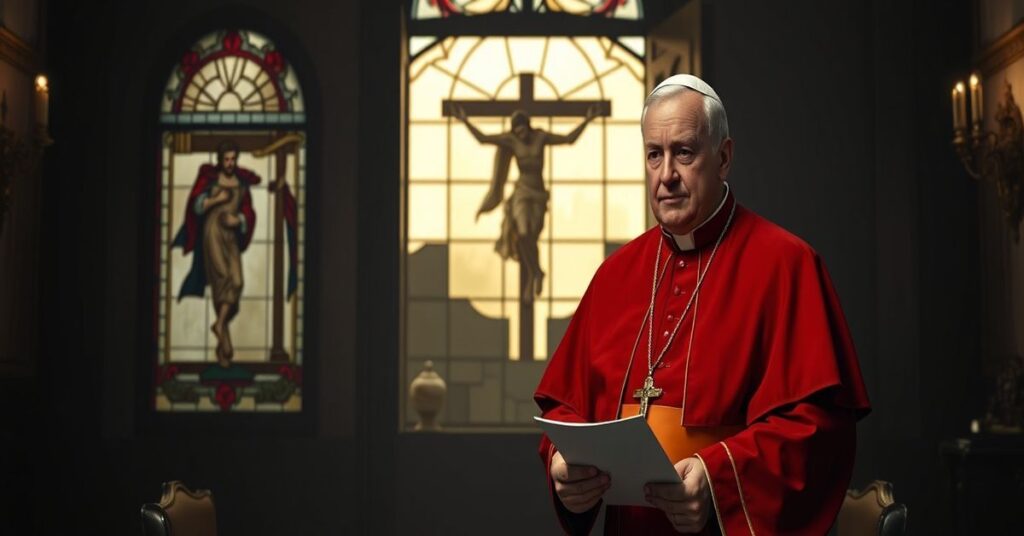 Scena katolicka przedstawiająca wizytę Watykanu u dyktatora Maduro w Wenezueli