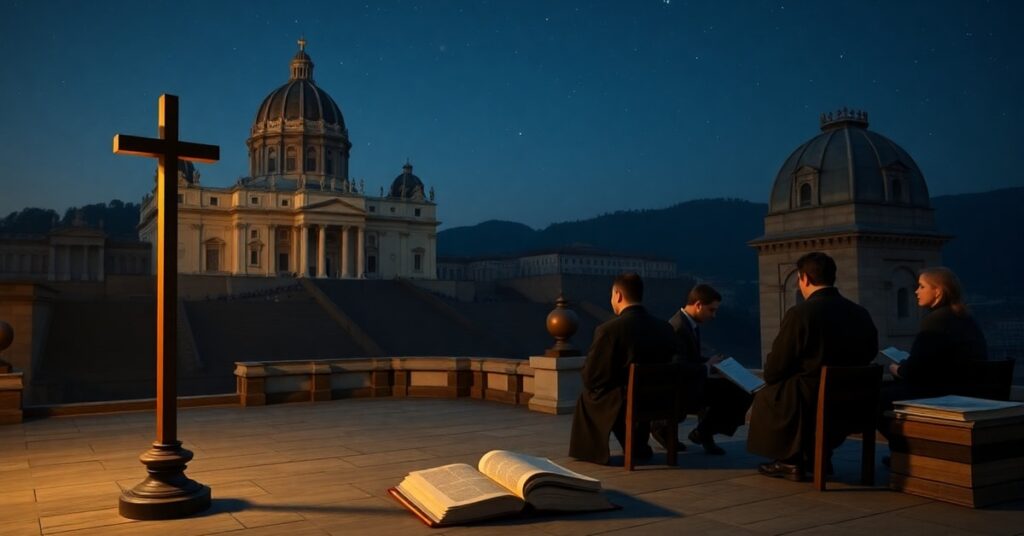 Castel Gandolfo z Watykanem na tle. Studenci i naukowcy zajmują się astronomią, ale brak jest elementów religijnych.