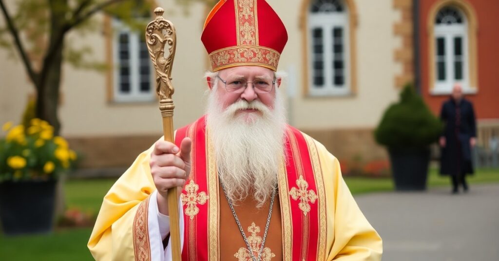 Młody rzemieślnik pracujący przy mozaice w Bazylice św. Piotra podczas fałszywej mszy nowego rytu.