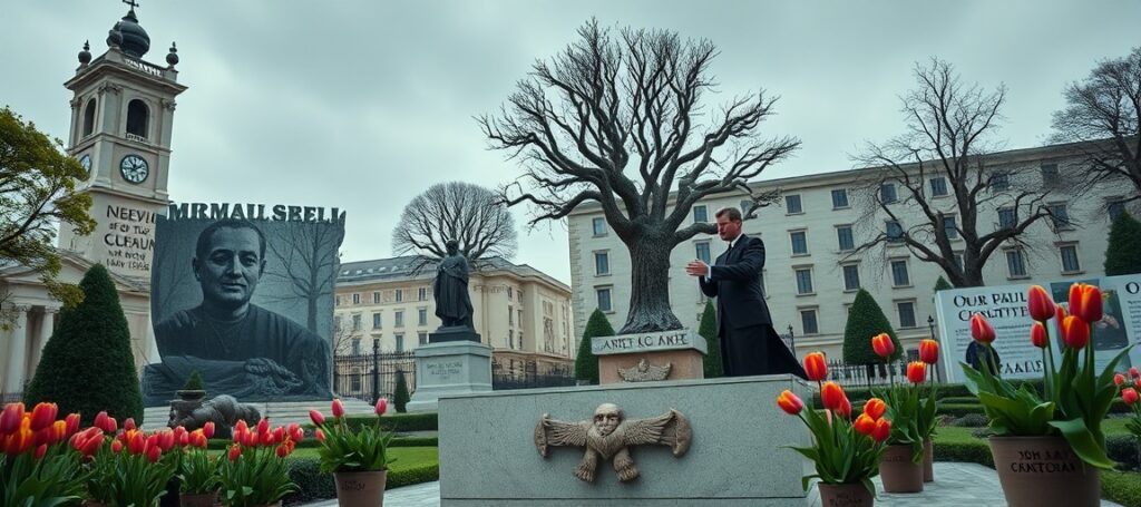 Watykańskie ogrody jako panteon apostazji i idolatrii – kardynał Parolin błogosławi mozaikę Matki Bożej Gietrzwałdzkiej w otoczeniu pomników heretyków i symboli masonerii