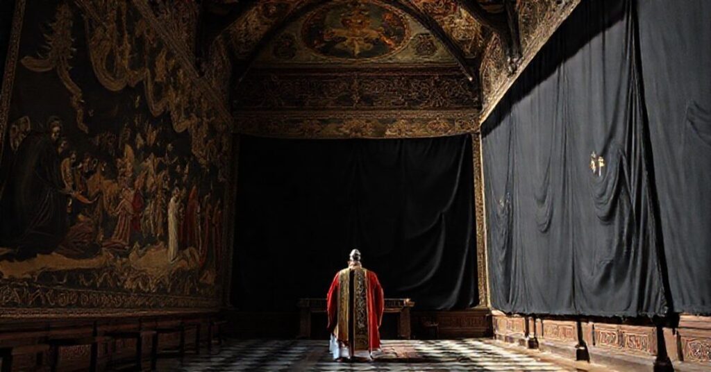 Tradycyjne katolickie arrasy i nowoczesne czarne abakany w Wawelu