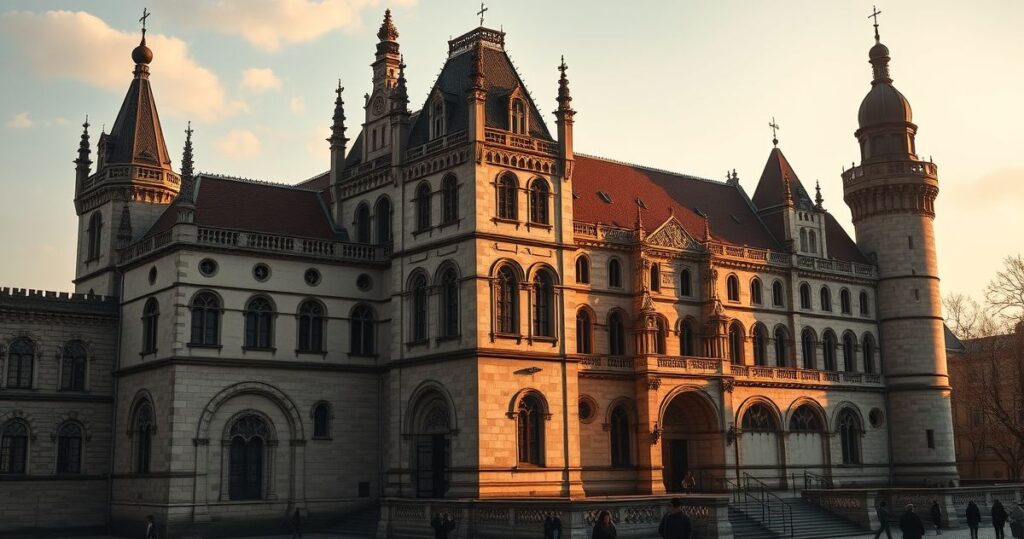 Obraz Wawelu jako świętego miejsca, ukazujący jego historyczną i religijną godność w realistycznym stylu