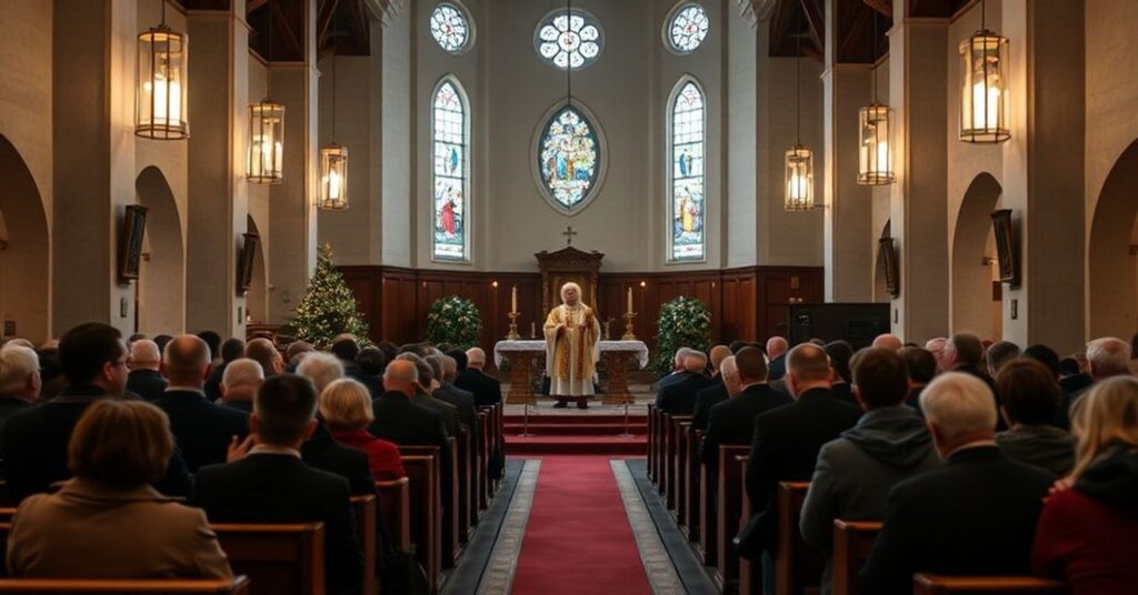 Wnętrze kościoła w Gołuchowie podczas modernistycznej Wigilii bez sakramentalnego charakteru