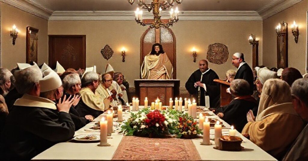 Tradycyjna wigilia katolicka w Domu Księży Emerytów św. Jana Pawła II w Bydgoszczy z fałszywymi biskupami Krzysztofem Włodarczykiem i Janem Tyrawą.