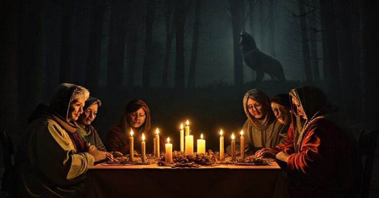 Pokojowa rodzinna wigilia Bożego Narodzenia z ciemną symboliką w tle