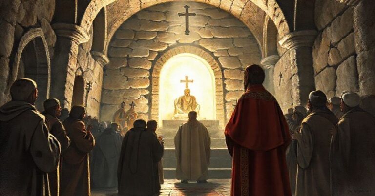 Obraz przedstawiający sporny kult "św." Szarbela w libańskim klasztorze maronickim podczas wizyty uzurpatora Leona XIV