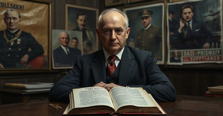 Portret Włodzimierza Czarzastego w poważnym i symbolicznym otoczeniu politycznym