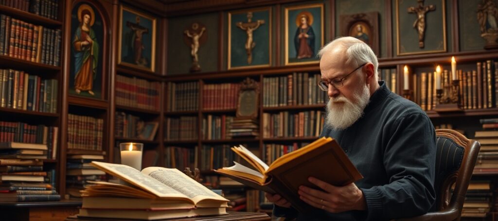 Wojciech Sady w tradycyjnej bibliotece katolickiej z tekstami Platona, Arystotelesa i św. Tomasza z Akwinu