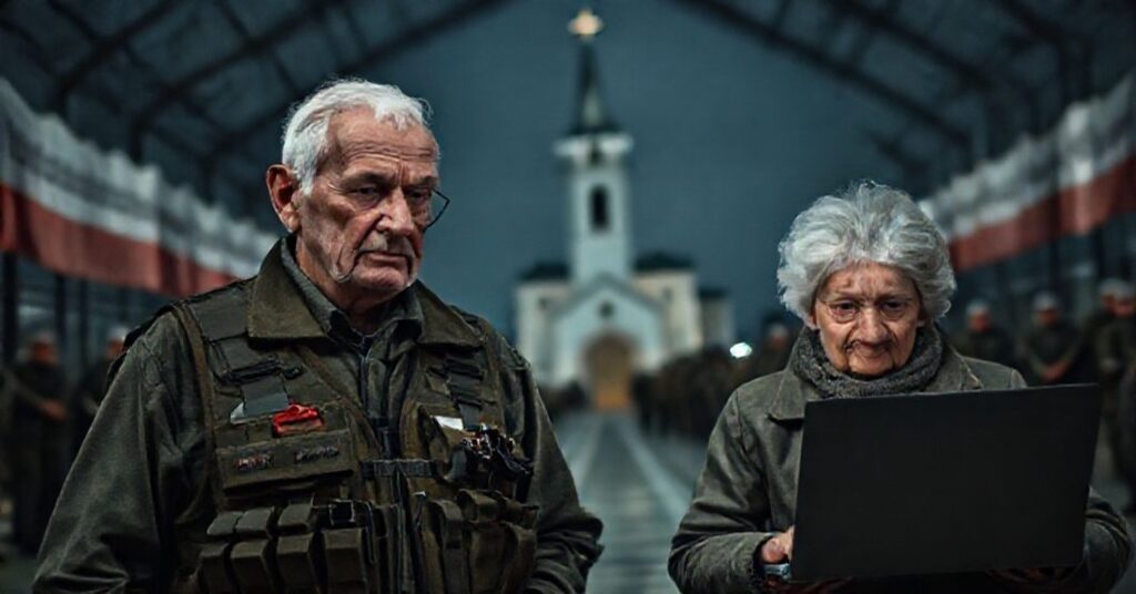 Starszy mężczyzna i kobieta w wieku emerytalnym uczestniczą w wojskowych szkoleniach cywilnych w programie "wGotowość" w Polsce.