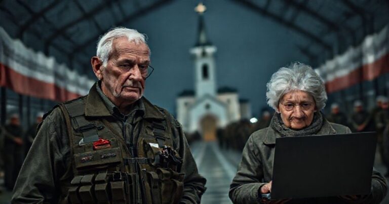 Starszy mężczyzna i kobieta w wieku emerytalnym uczestniczą w wojskowych szkoleniach cywilnych w programie "wGotowość" w Polsce.