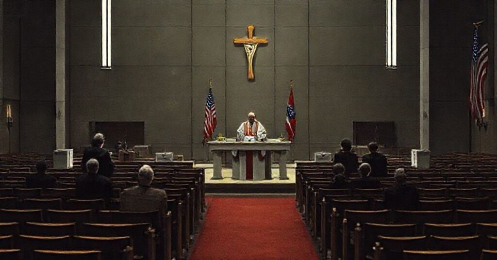 Zdjęcie przedstawiające fałszywych biskupów w nowoczesnym kościele podczas wyborów w USCCB w Baltimore w 2025 roku.