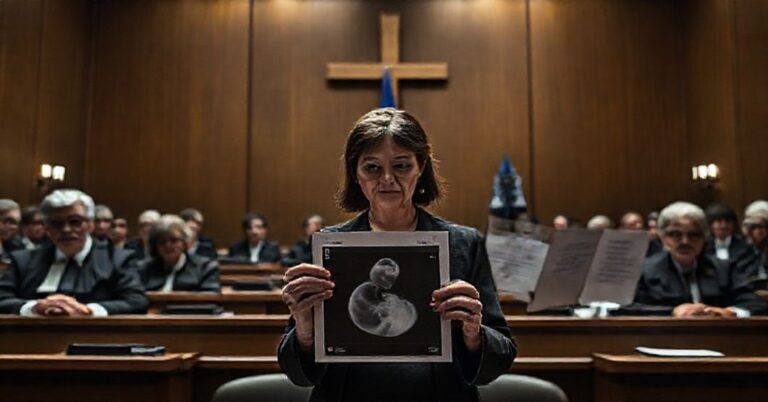 Sala sądowa w Strasburgu w 2025 roku podczas wyroku ETPC dotyczącego zakazu aborcji eugenicznej w Polsce.