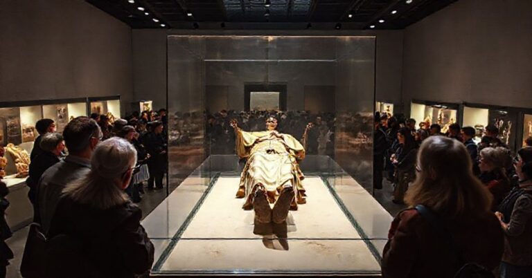 Krytyczny obraz planowanej wystawy ciała św. Franciszka z Asyżu w 2026 roku: kontrast między pobożnością a komercją.