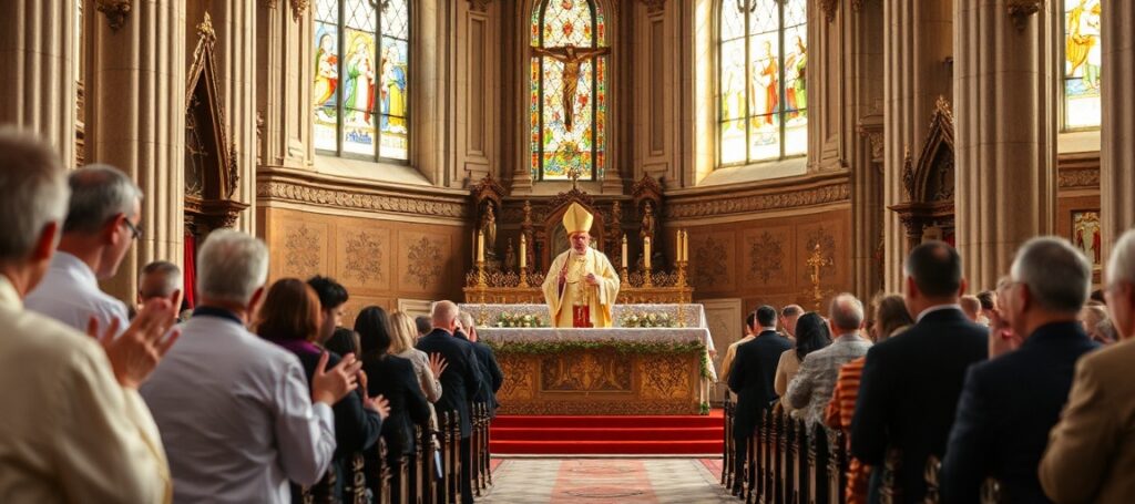 Katedralny widok Mszy Świętej w Świątyni Opatrzności Bożej w Warszawie z relikwiami błogosławionych Bolesławy Lament i księdza Józefa Stanka podczas XIX Święta Dziękczynienia.