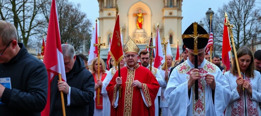 Procesja XV Marsza dla Życia w Kielcach pod przewodnictwem biskupa Jana Piotrowskiego