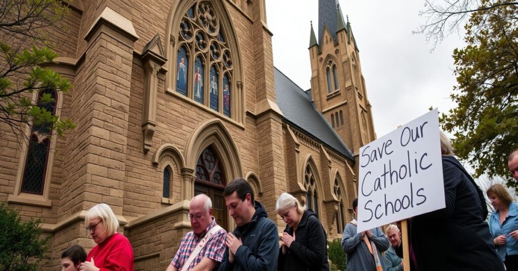 Prawdziwi katolicy modlą się przed kościołem św. Stanisława Kostki w Chicago po zamknięciu tradycyjnej szkóły