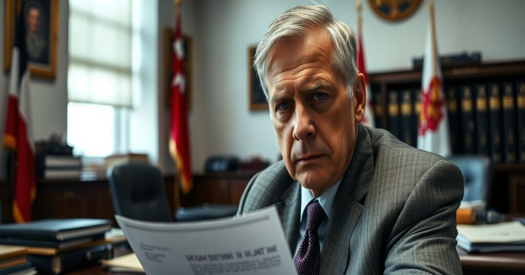 Portret staruszka pracownika resortu obrony z dokumentami wojskowymi w biurze MON.