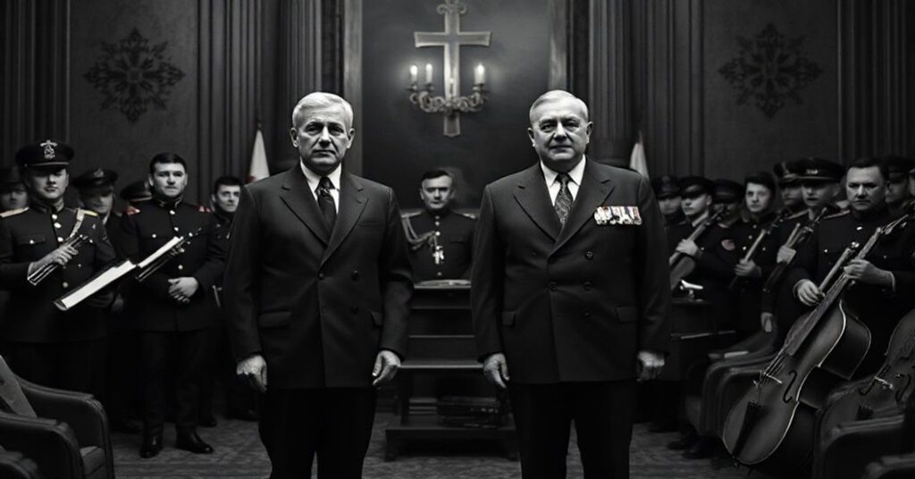 Wolodymyr Zełenski i Karol Nawrocki podczas oficjalnego spotkania w Warszawie, z wojskowym orszakiem w tle