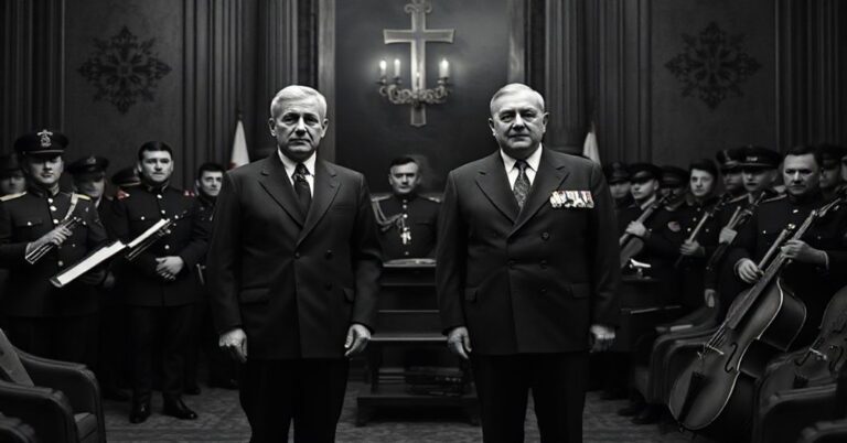 Wolodymyr Zełenski i Karol Nawrocki podczas oficjalnego spotkania w Warszawie, z wojskowym orszakiem w tle