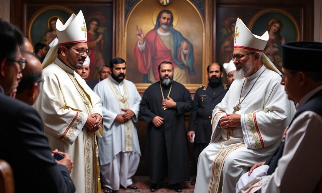 Gromadzenie katolickich duchownych w Pakistanie dyskutujących o nowym prawie małżeństw dzieci