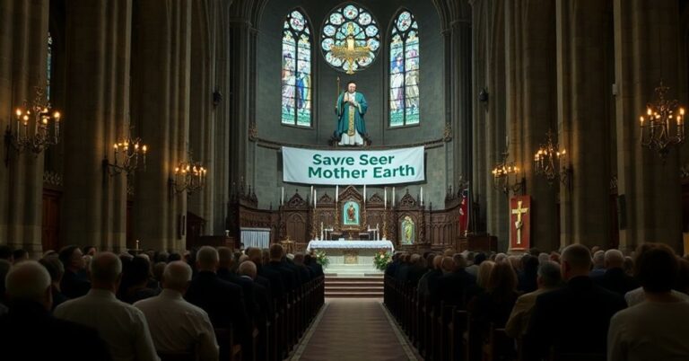 Wnętrze poznańskiej katedry podczas pasterki z "abp" Zielińskim na kazalnicy promującym ekologię zamiast katolickiej doktryny.