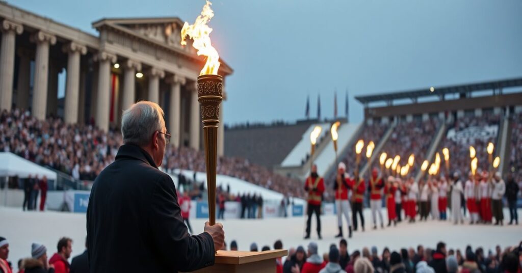 Uroczystość otwarcia Zimowych Igrzysk Olimpijskich w Mediolanie i Cortinie z zapaleniem znicza olimpijskiego przez narciarzy i udziałem prezydenta Sergio Mattarelli