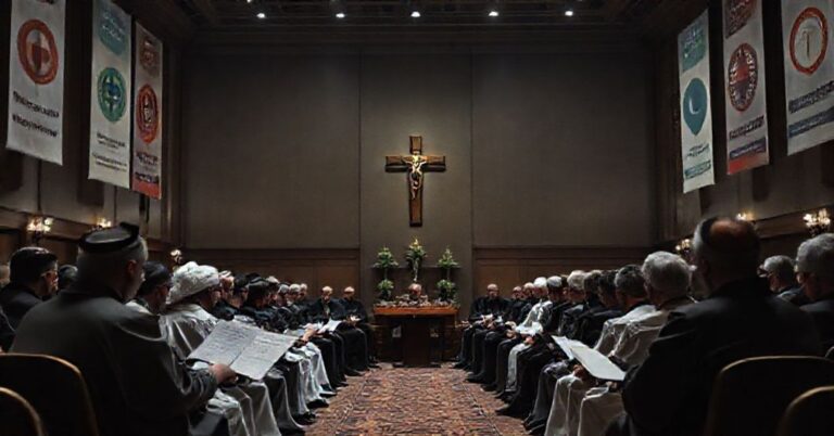 Grupowordsze zebranie duchownych i wiernych podczas synodalu w Gnieźnie, obcych tradycyjnym katolickim wartościom.