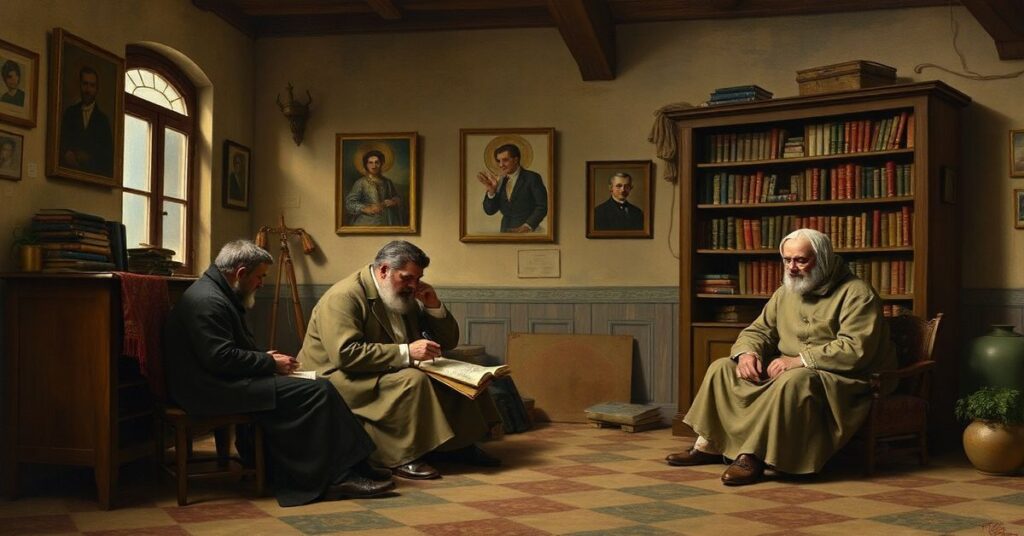 Portret siostry Zofii Zdybickiej przed pustym kościołem posoborowym symbolizującym duchową próżnię modernistycznej filozofii