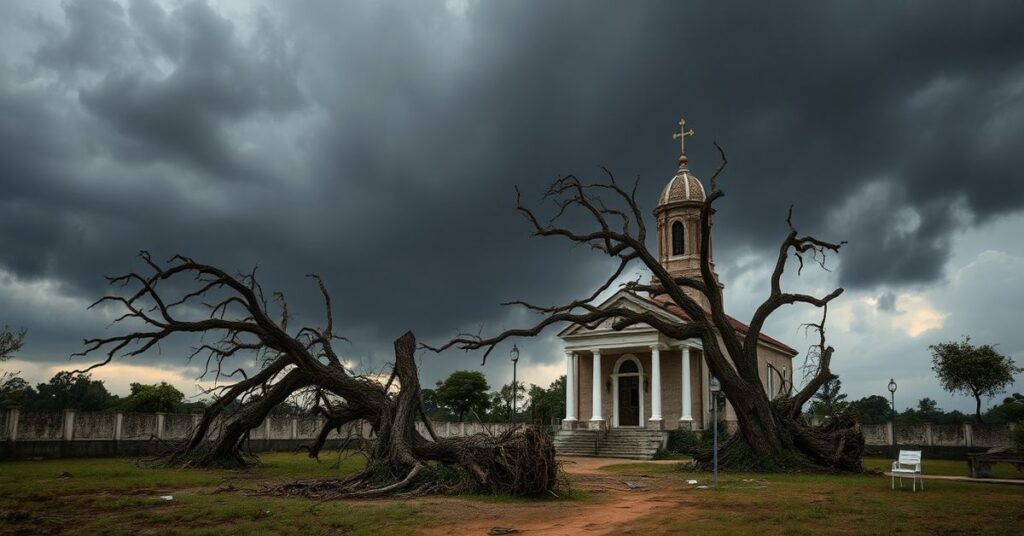 Zniszczone sanktuarium fatimskie po sztormie Kristin