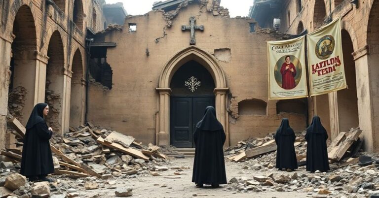 Zdjęcie przedstawiające spalone ruiny klasztoru Bernagi w La Valletta Brianza z focusem na zrujnowanej kaplicy, gdzie Carlo Acutis przyjął pierwszą komunię w rytach posoborowych.