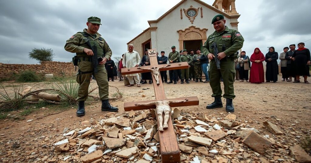 Zniszczony krzyż w libańskiej wiosce Debel, żołnierze IDF wymieniają go po aktach wandalizmu