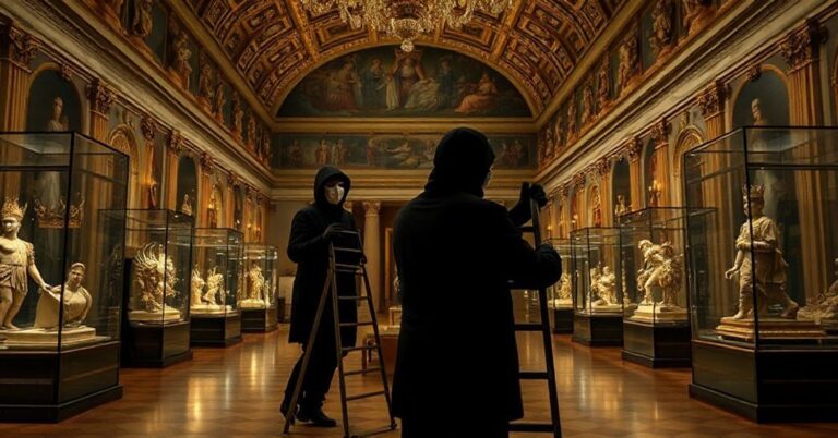 Wizerunek zuchwałego kradzieży klejnotów koronnych w Luwrze, symbolizujący upadek Francji po odrzuceniu Chrystusa Króla