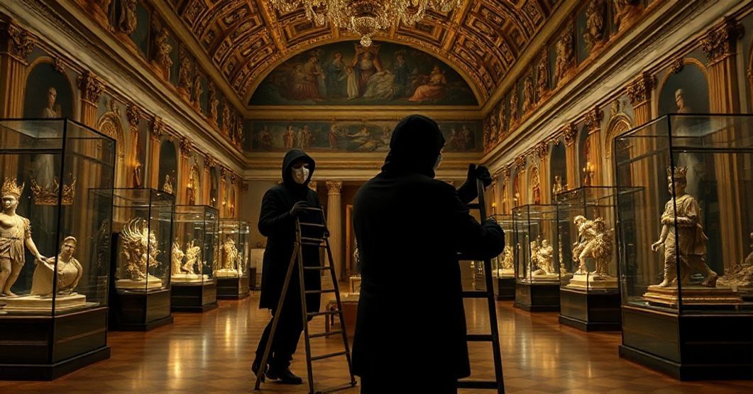 Wizerunek zuchwałego kradzieży klejnotów koronnych w Luwrze, symbolizujący upadek Francji po odrzuceniu Chrystusa Króla