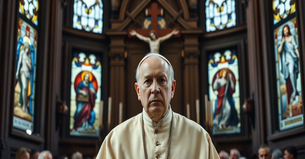 Portret "kardynała" Mattea Zuppiego w tradycyjnym rzymskokatolickim katedrze.